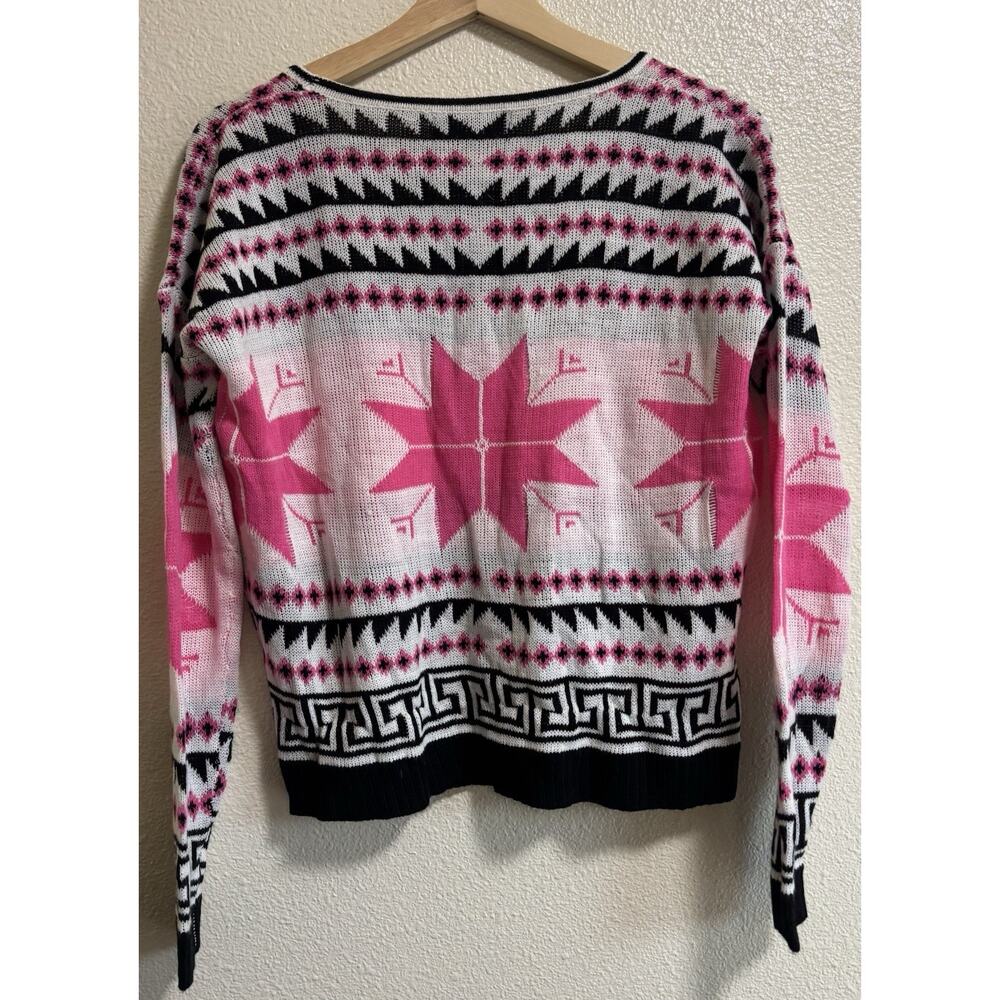 Knit Sweater Pink Aztec Nordic Design Size Small Lightweight Winter Layering - Picture 2 of 6